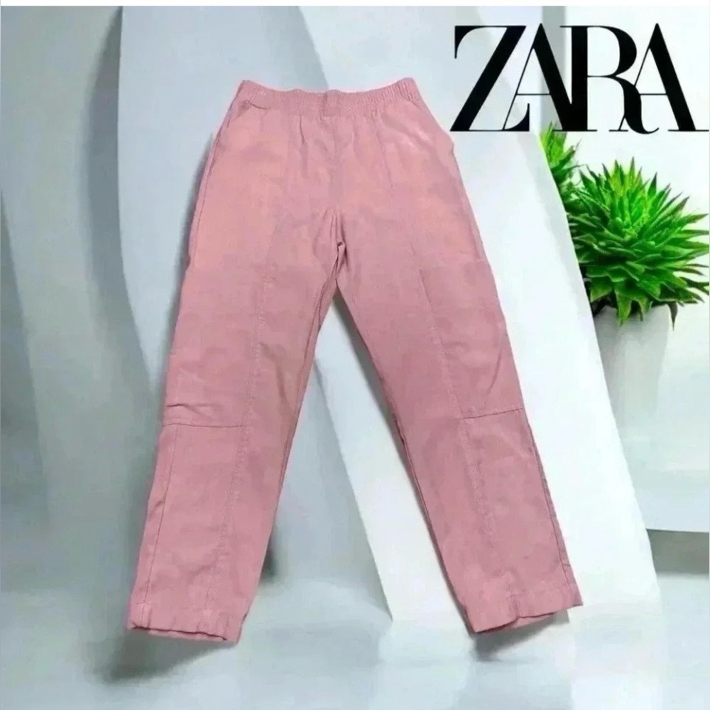 ZARA Pink Cropped Pants Elastic Waist Front Seam Detail Size Medium